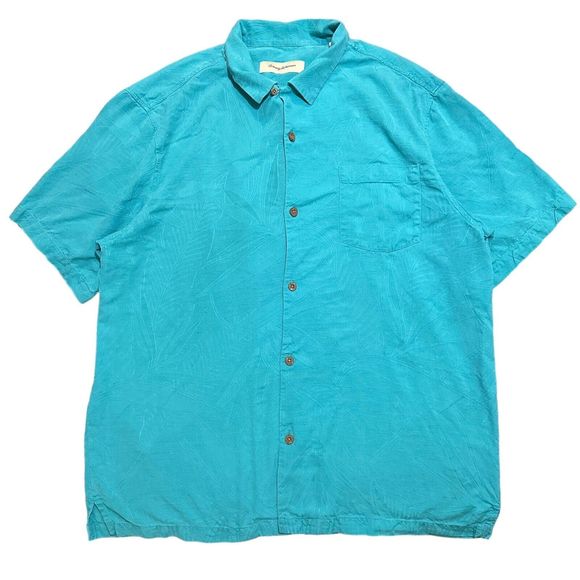 TOMMY BAHAMA Relax Short Sleeve Blue 100% Silk Camp Shirt Size XL - Picture 1 of 7